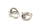 Silver Ring Setting, Antique Silver Plated Brass Adjustable Rings With 1 Stone Settings - Pad Size 6x8mm N2556 H1638