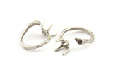 Silver Ring Settings, 2 Antique Silver Plated Brass Claw Rings, Adjustable Rings - Pad Size 6mm N2565 H1637