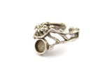 Silver Ring Setting, Antique Silver Plated Brass Adjustable Rings With 1 Stone Settings - Pad Size 6mm N2559 H1640