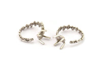 Silver Ring Settings, 2 Antique Silver Plated Brass Claw Rings, Adjustable Rings - Pad Size 6mm N2555 H1666