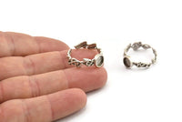 Silver Ring Setting, 2 Antique Silver Plated Brass Adjustable Rings With 1 Stone Settings - Pad Size 6mm N2538 H1665