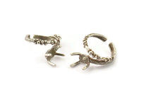 Silver Ring Settings, Antique Silver Plated Brass Claw Rings, Adjustable Rings - Pad Size 6x8mm N2543 H1629