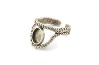 Silver Ring Setting, 2 Antique Silver Plated Brass Adjustable Rings With 1 Stone Settings - Pad Size 6x8mm N2574 H1635