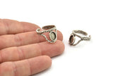 Silver Ring Setting, 2 Antique Silver Plated Brass Adjustable Rings With 1 Stone Settings - Pad Size 6x8mm N2574 H1635