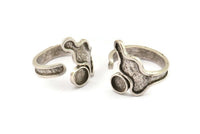 Silver Ring Setting, Antique Silver Plated Brass Adjustable Rings With 1 Stone Settings - Pad Size 6mm N2545 H1656