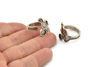 Silver Ring Setting, Antique Silver Plated Brass Adjustable Rings With 1 Stone Settings - Pad Size 6mm N2545 H1656