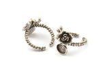 Silver Flower Ring, Antique Silver Plated Brass Adjustable Rings With 1 Stone Settings - Pad Size 6x8mm N2579 H1650