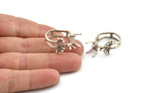 Silver Ring Settings, Antique Silver Plated Brass Claw Rings, Adjustable Rings - Pad Size 6x8mm N2567 H1623