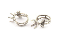 Silver Ring Settings, Antique Silver Plated Brass Claw Rings, Adjustable Rings - Pad Size 6x8mm N2567 H1623