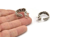 Silver Ring Settings, Antique Silver Plated Brass Claw Rings, Adjustable Rings - Pad Size 6x8mm N2561 H1647