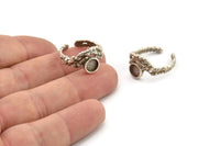 Silver Ring Setting, Antique Silver Plated Brass Adjustable Rings With 1 Stone Settings - Pad Size 6mm N2532 H1652