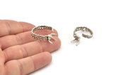 Silver Ring Settings, 2 Antique Silver Plated Brass Claw Rings, Adjustable Rings - Pad Size 6mm N2557 H1634