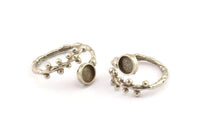 Silver Ring Setting, 2 Antique Silver Plated Brass Adjustable Rings With 1 Stone Settings - Pad Size 6mm N2533 H1630