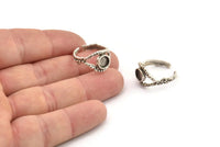 Silver Ring Setting, 2 Antique Silver Plated Brass Adjustable Rings With 1 Stone Settings - Pad Size 6mm N2551 H1627