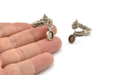 Silver Shell Ring, Antique Silver Plated Brass Adjustable Rings With 1 Stone Settings - Pad Size 6x8mm N2566 H1639