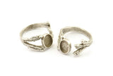 Silver Ring Setting, Antique Silver Plated Brass Adjustable Rings With 1 Stone Settings - Pad Size 6x8mm N2554 H1621