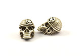 Silver Pirate Finding, 2 Antique Silver Plated Skull Head Bracelet Parts (17x12x11mm) N0423