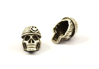 Silver Pirate Finding, 2 Antique Silver Plated Skull Head Bracelet Parts (17x12x11mm) N0423