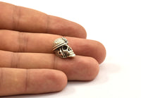 Silver Pirate Finding, 2 Antique Silver Plated Skull Head Bracelet Parts (17x12x11mm) N0423