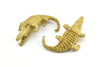 Brass Crocodile Charm, 2 Raw Brass Crocodiles Bracelet and Necklace Beads (42x20mm) A0431