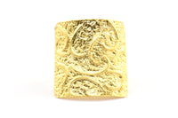 Gold Ethnic Ring, 1 Gold Plated Brass Textured Square Adjustable Ethnic Rings E252 Q0510