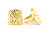 Gold Ethnic Ring, 1 Gold Plated Brass Textured Square Adjustable Ethnic Rings E252 Q0510