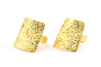 Gold Ethnic Ring, 1 Gold Plated Brass Textured Square Adjustable Ethnic Rings E252 Q0510