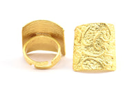 Gold Ethnic Ring, 1 Gold Plated Brass Textured Square Adjustable Ethnic Rings E252 Q0510