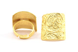 Gold Ethnic Ring, 1 Gold Plated Brass Textured Square Adjustable Ethnic Rings E252 Q0510