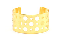 Swiss Cheese Cuff - 1 Gold Plated Brass Cuff Bracelet (150x37x0.80mm)  BRC114