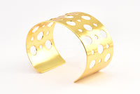 Swiss Cheese Cuff - 1 Gold Plated Brass Cuff Bracelet (150x37x0.80mm)  BRC114