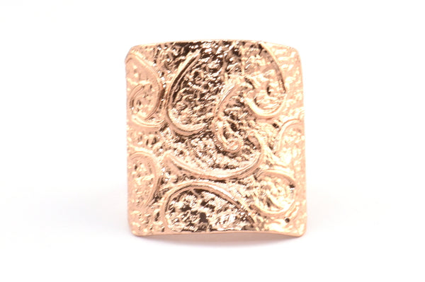 Rose Gold Ethnic Ring, 1 Rose Gold Plated Brass Textured Square Adjustable Ethnic Rings E252 Q0510