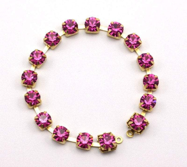 Rose Crystal Rhinestone Chain, 5 Strand SS20 Rose Pink Crystal Rhinestone Chain with Brass Frame, Ready to Make Bracelet 6mm R1