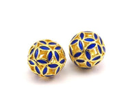 2 Brass Enamel Ball Beads 13mm   B-1