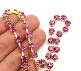 Rose Crystal Rhinestone Chain, 5 Strand SS20 Rose Pink Crystal Rhinestone Chain with Brass Frame, Ready to Make Bracelet 6mm R1