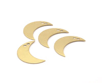Brass Moon Charm, 10 Raw Brass Moons with 2 Holes, (25x9x0.80mm) Moon- 3