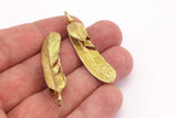 Boho Feather Pendant, 3 Raw Brass Feather Charms, Feather Pendants (47x10mm) N0179