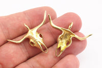 Ox Head Skull Pendant, 2 Raw Brass Ox Head Skull Charms, Pendants (38x29mm) N0151