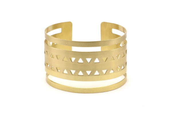 Triangle Bohemian Bracelet - 2 Raw Brass Triangle Textured Cuff Bracelet Blanks Bangles with Two Stripes (40x152x0.80mm) V015