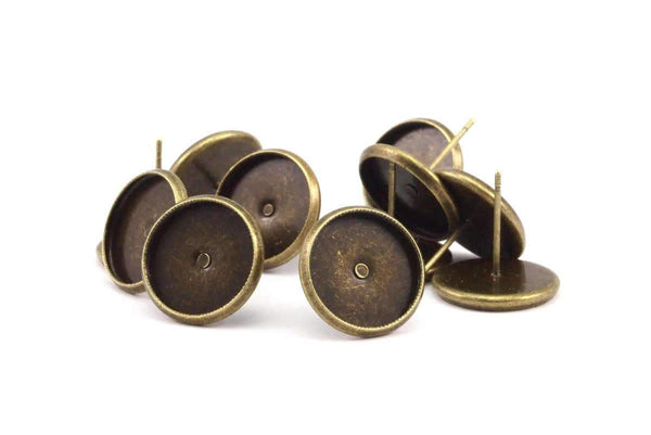 12mm Tray Cabochon Earring, 1000 Antique Bronze Earring Posts 12mm Pad, Ear Studs Cabochon Setting D0190