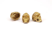 Brass Skull Head, 2 Raw Brass Skull Head Bracelet Parts (19x11x12.5mm) N0426