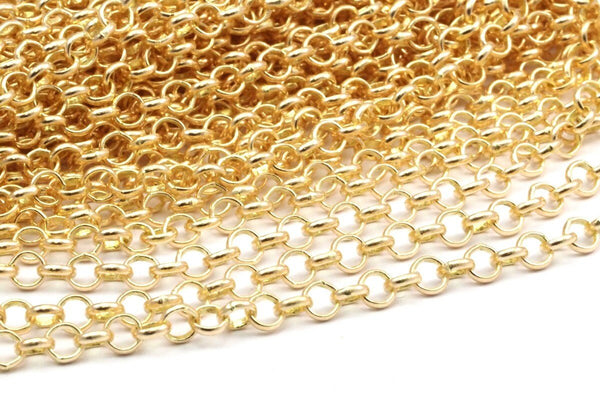 Raw Brass Rolo Chain, 2 Meters Soldered Brass Rolo Chain (4mm) RB 8-28