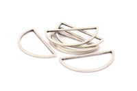 Antique Silver Half Moon - 12 Antique Silver Plated Brass Semi Circle Connectors (15x30x1mm) D011 H110