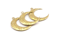 Brass Moon Charm, 2 Raw Brass Textured Horn Charms, Pendant, Jewelry Finding (36x10.60x3.40mm)  N0204