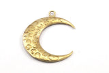 Brass Moon Charm, 2 Raw Brass Textured Horn Charms, Pendant, Jewelry Finding (36x10.60x3.40mm)  N0204