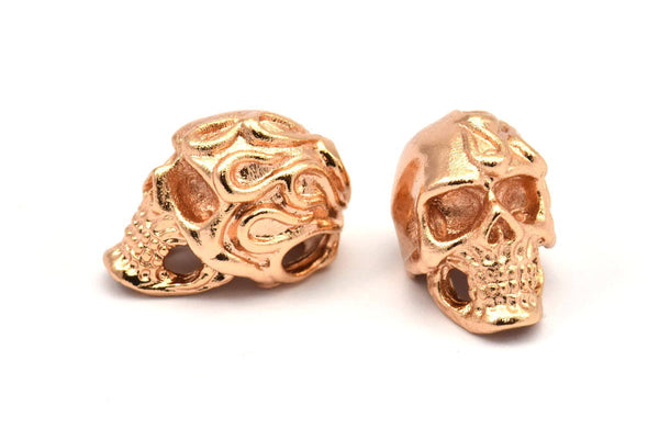 Rose Gold Skull Head, 1 Rose Gold Plated Brass Skull Head Bracelet Parts (19x11x12.5mm) N426