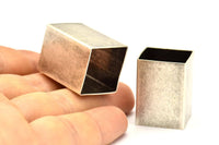 Geometric Spacer Beads, 3 Huge Antique Silver Plated Brass Square Tubes (18x25mm) Bs 1527 H0107