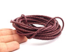 Brown Braided Leather Cord, 1 Meter Brown Braided Leather Cord, Genuine Round Leather Cord (3mm) B3029