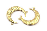 Brass Moon Charm, 2 Raw Brass Textured Horn Charms, Pendant, Jewelry Finding (27x8x3.30mm)  N0169