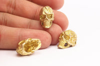 Brass Skull Head, 2 Raw Brass Skull Head Bracelet Parts (19x11x12.5mm) N0426